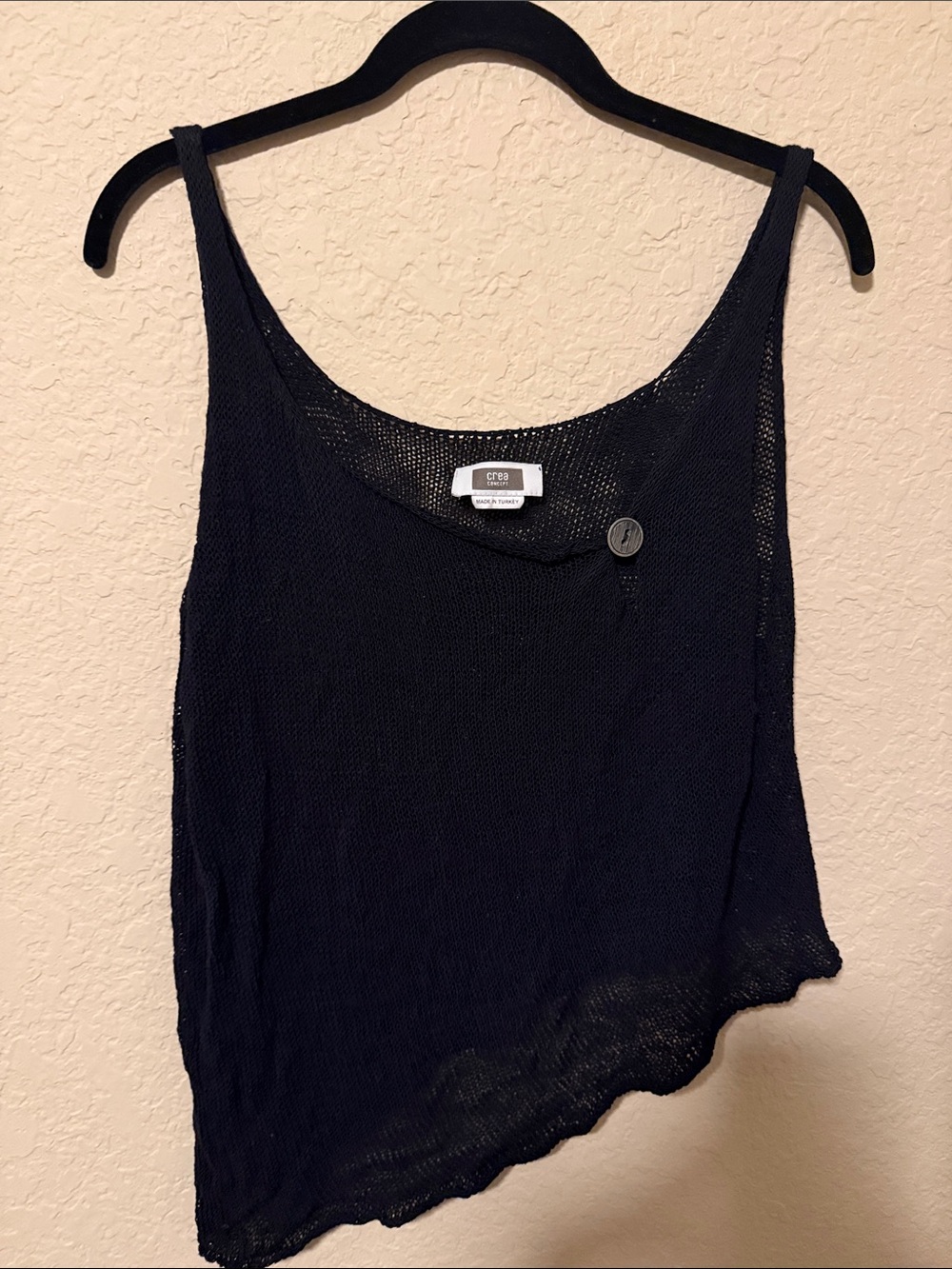 Cropped Black Knit Tank with Scoop Neck and Button Accent